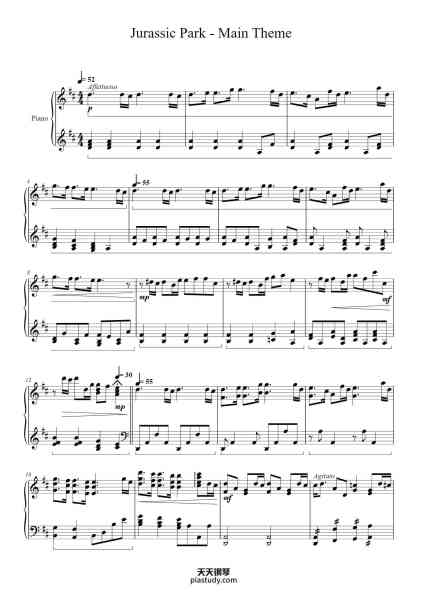 “Jurassic Park - Main Theme”钢琴谱-Composed by: John Williams-免费下载-天天钢琴