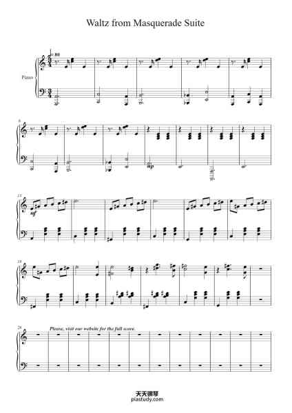 “Masquerade Suite: Waltz”钢琴谱-Aram Khachaturian-免费下载-天天钢琴