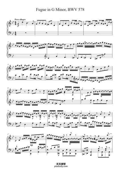 “Fugue in G Minor, BWV 578 (Piano solo)”钢琴谱-Bach-免费下载-天天钢琴