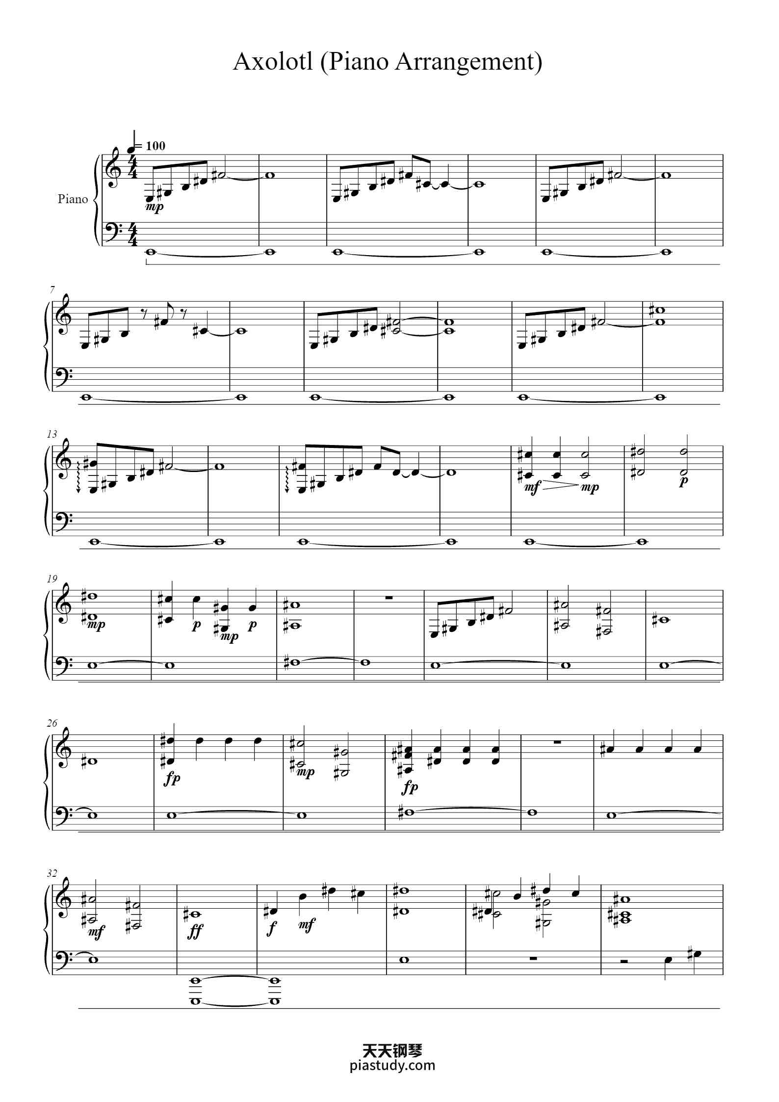 Axolotl (Piano Arrangement)钢琴谱 - C418 - free piano sheet music ...