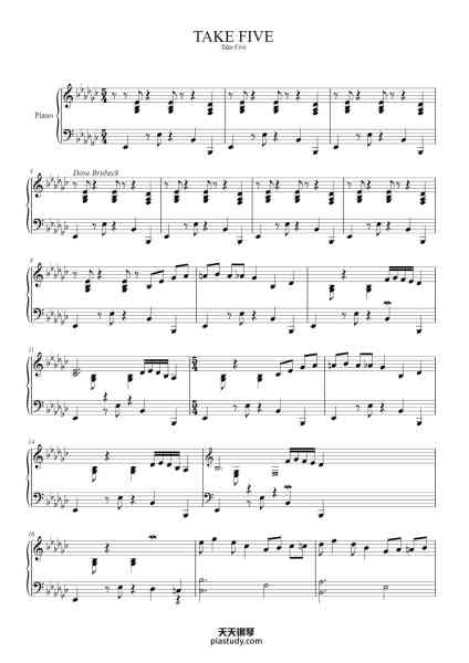 “TAKE FIVE”钢琴谱-The Dave Brubeck Quartet-免费下载-天天钢琴
