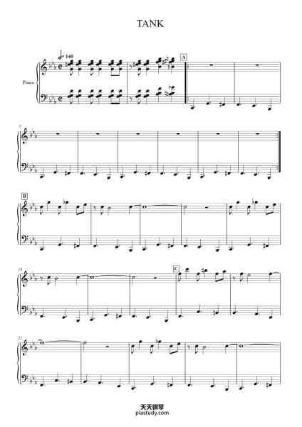 “TANK”钢琴谱-Yoko Kanno-免费下载-天天钢琴