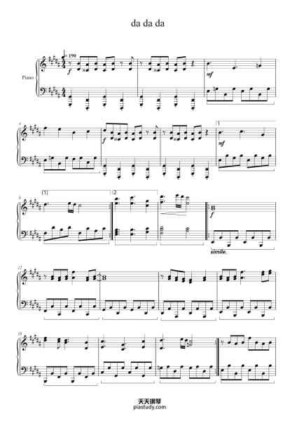 “da da da”钢琴谱-Toby Fox arr. Andrew Wrangell-免费下载-天天钢琴