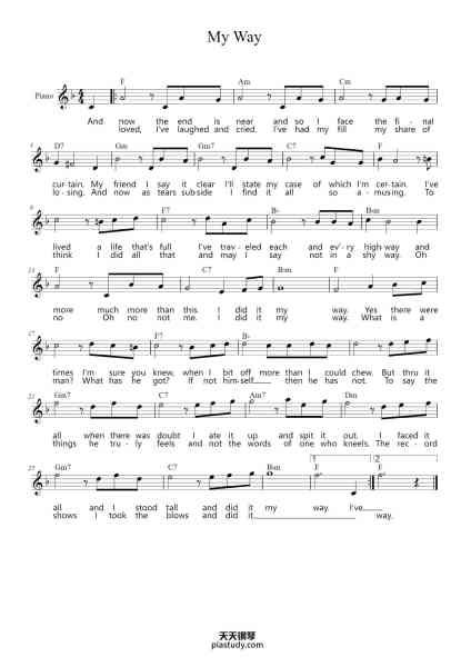“My Way”钢琴谱-Frank Sinatra-免费下载-天天钢琴