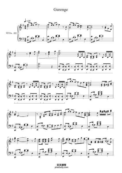 “Gurenge”钢琴谱-Song by LiSA
Arranged by Kim Taemyeong
-免费下载-天天钢琴