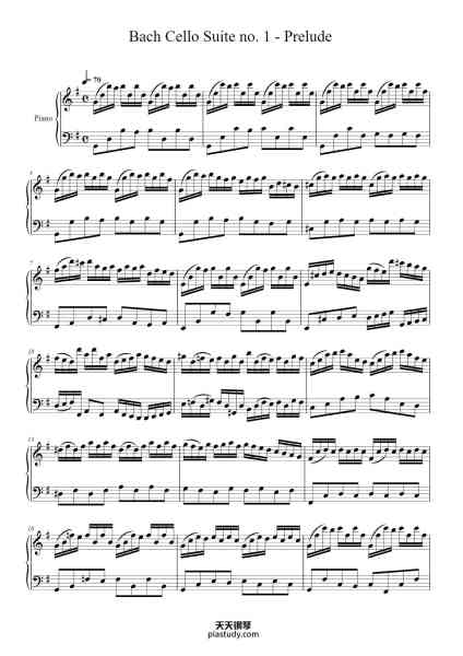 “Cello Suite No. 1 in G Major, BWV 1007: I. Prelude”钢琴谱-Arr: Konstantina Chorianopoulou-免费下载-天天钢琴