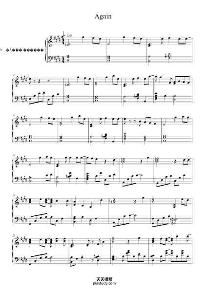 “Again”钢琴谱-Song - Beverly Composition - XYZ Piano arrangement - Haren-免费下载-天天钢琴