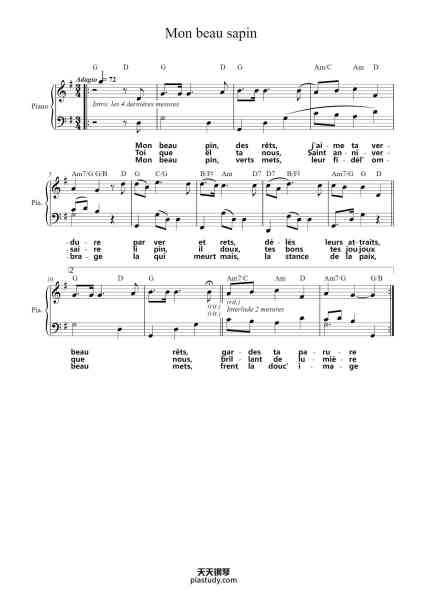 “Mon beau sapin”钢琴谱-Misc Traditional-免费下载-天天钢琴