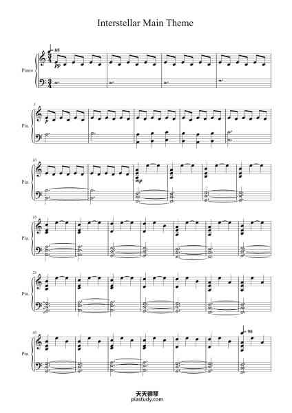 “Interstellar Main Theme”钢琴谱-Hans Zimmer-免费下载-天天钢琴