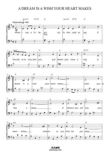 “A Dream Is A Wish Your Heart Makes”钢琴谱-Words and Music by MACK DAVID,
AL HOFFMAN and JERRY LIVINGSTON-免费下载-天天钢琴