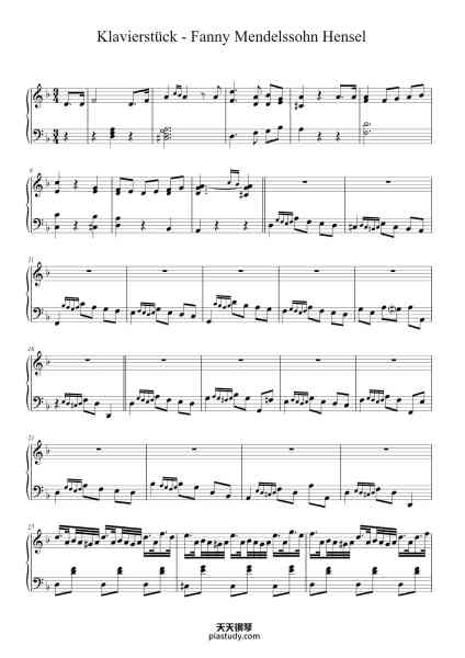 “Klavierstück - Fanny Mendelssohn Hensel”钢琴谱-Fanny Mendelssohn Hensel-免费下载-天天钢琴