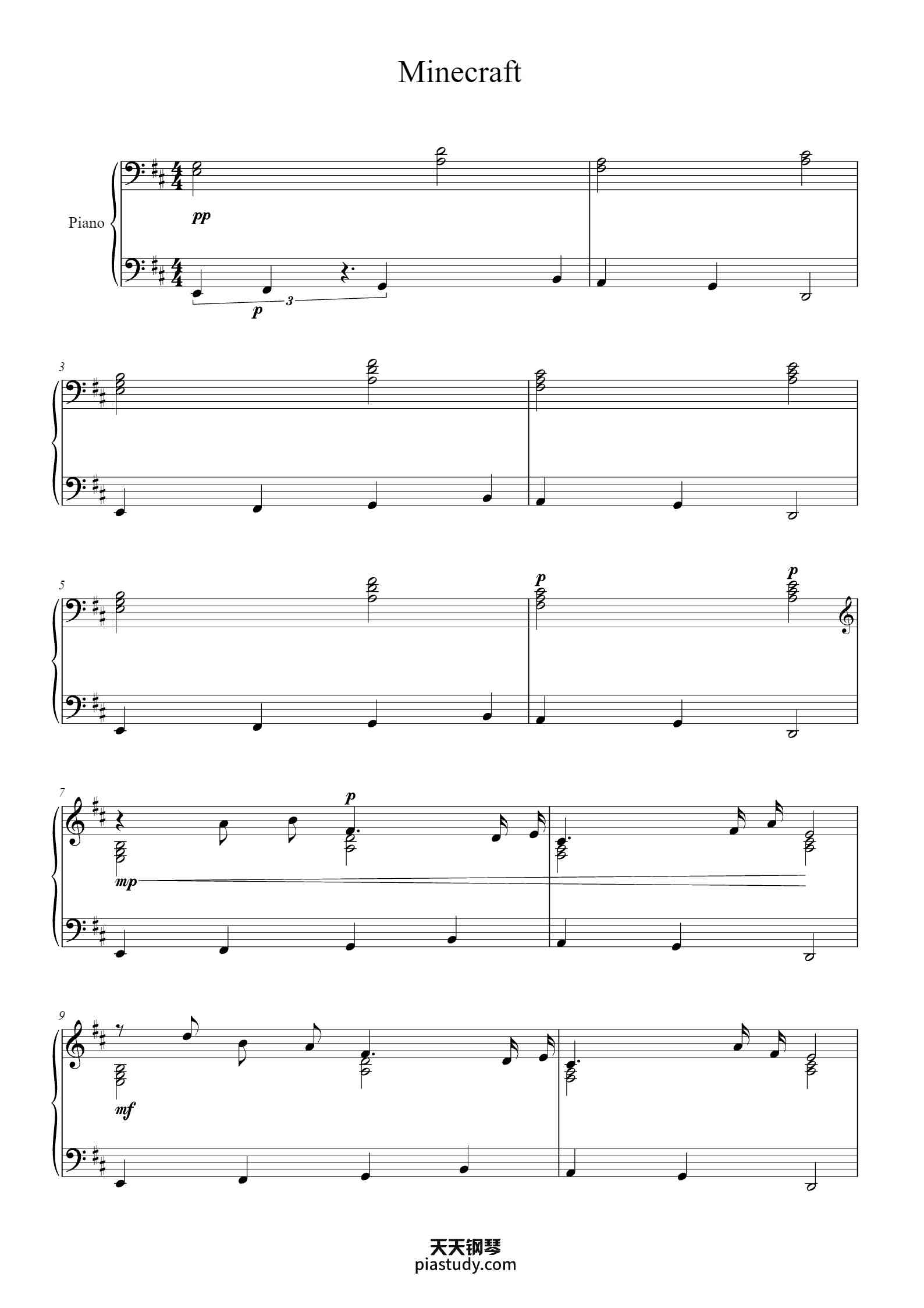 Minecraft - C418钢琴谱 - C418 - free piano sheet music - PiaNoproblem