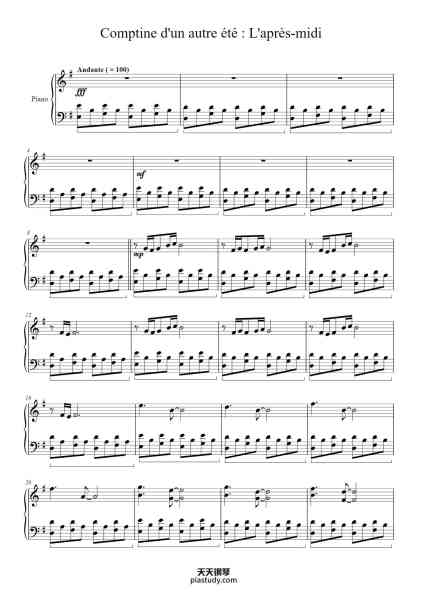 “Comptine d'un autre été : L'après-midi”钢琴谱-Yann Tiersen-免费下载-天天钢琴