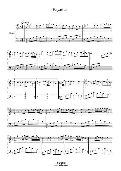 “Bayatilar”钢琴谱-Eldar Mansurov-免费下载-天天钢琴