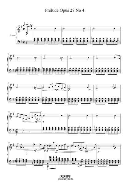 “Prélude Opus 28 No 4 in E Minor”钢琴谱-Frédéric Chopin-免费下载-天天钢琴
