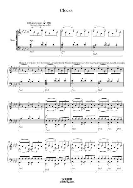 “Clocks”钢琴谱-Coldplay-免费下载-天天钢琴
