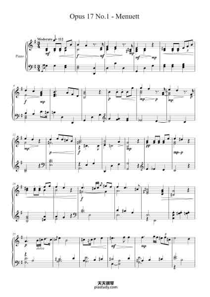 “Opus 17 No. 1 - Menuett”钢琴谱-Georǵe Posca (1848 - <1933)-免费下载-天天钢琴