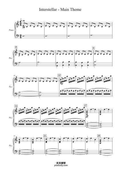 “Interstellar - Main Theme”钢琴谱-Patrik Pietschmann-免费下载-天天钢琴