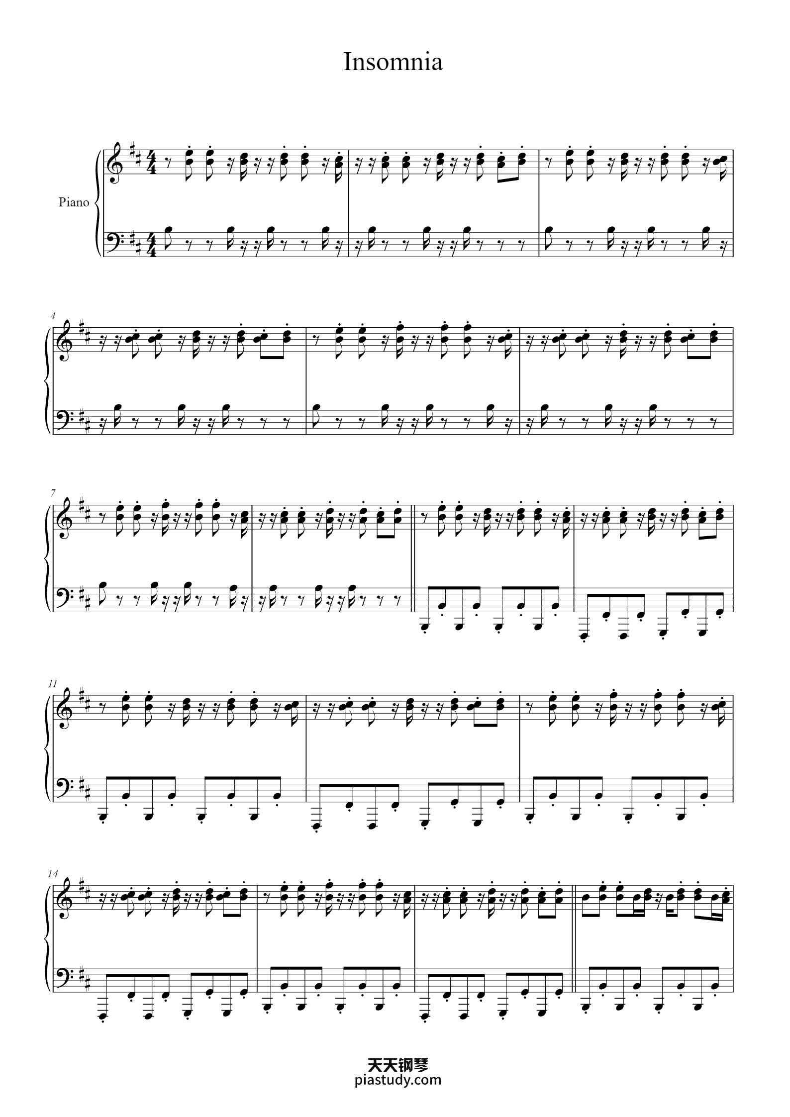 Insomnia钢琴谱 - Faithless - free piano sheet music - PiaNoproblem