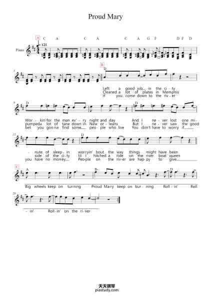 “Proud Mary”钢琴谱-John Fogerty-免费下载-天天钢琴
