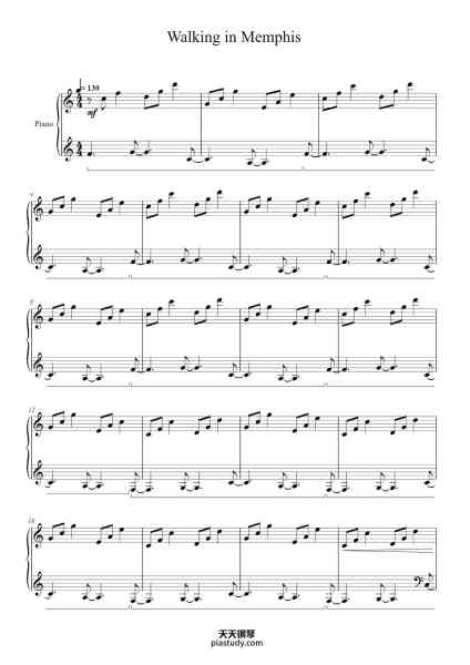 “Walking in Memphis”钢琴谱-Marc Cohn-免费下载-天天钢琴