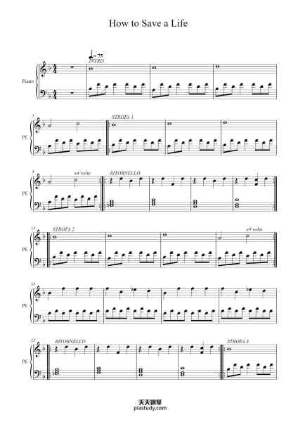 “How to Save a Life”钢琴谱-The Fray-免费下载-天天钢琴