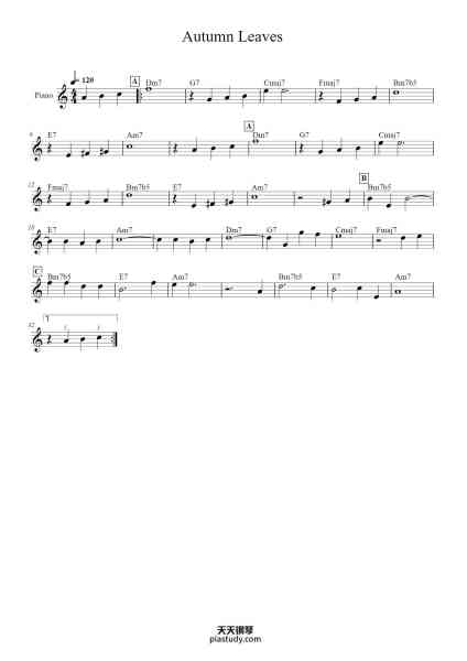 “Autumn Leaves”钢琴谱-Joseph Kosma-免费下载-天天钢琴