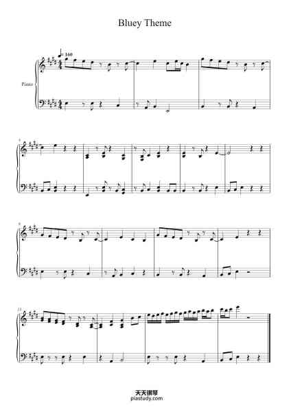 “Bluey Theme”钢琴谱-Jonathan Bosh-免费下载-天天钢琴