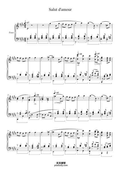 “Salut d'Amour, Op. 12”钢琴谱-Edward Elgar-免费下载-天天钢琴