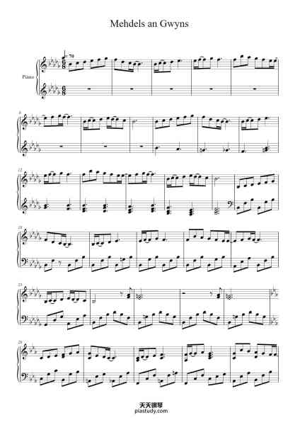 “Mehdels an Gwyns”钢琴谱-Anne Dudley-免费下载-天天钢琴