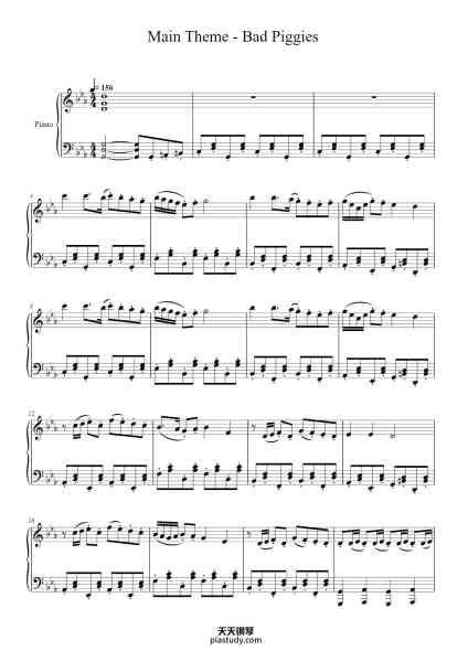 “Main Theme - Bad Piggies”钢琴谱-Composed by: Ilmari Hakkola-免费下载-天天钢琴