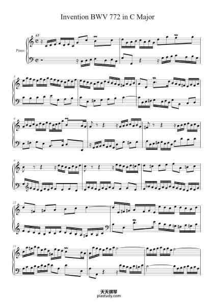 “Invention No. 1 in C Major, BWV 772”钢琴谱-Johann Sebastian Bach
(1685 - 1750)-免费下载-天天钢琴