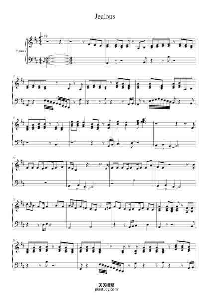 “Jealous”钢琴谱-Arr. Kyler McGehee-免费下载-天天钢琴