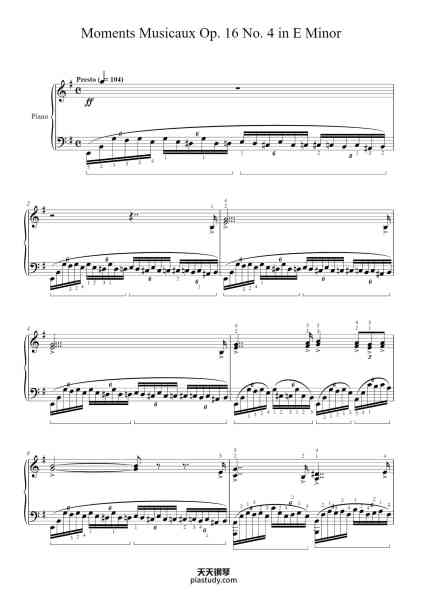 “Moments Musicaux, Op. 16 No. 4 in E Minor”钢琴谱-Sergei Rachmaninoff-免费下载-天天钢琴