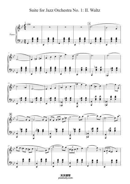 “Suite for Jazz Orchestra No. 1: II. Waltz”钢琴谱-Bardcox Vicpeare-免费下载-天天钢琴