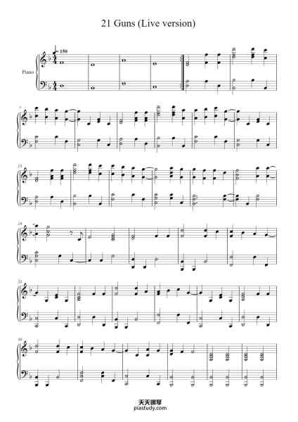 “21 Guns (Live version)”钢琴谱-JH LIM-免费下载-天天钢琴
