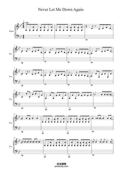 “Never Let Me Down Again”钢琴谱-Depeche Mode-免费下载-天天钢琴
