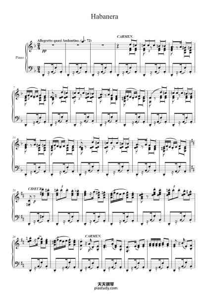 “Habanera from Carmen”钢琴谱-Georges Bizet-免费下载-天天钢琴
