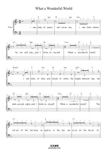 “What a Wonderful World”钢琴谱-Louis Armstrong-免费下载-天天钢琴