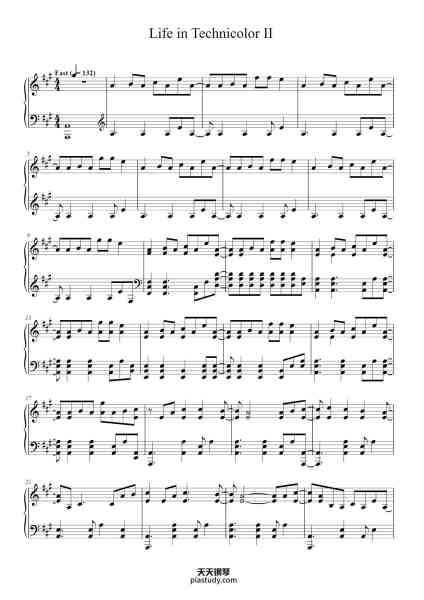 “Life in Technicolor II”钢琴谱-Coldplay arr. by Adrian Lee-免费下载-天天钢琴
