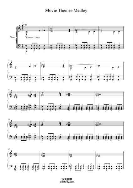 “Movie Themes Medley”钢琴谱-Elfman, Williams, Badelt & Zimmer-免费下载-天天钢琴