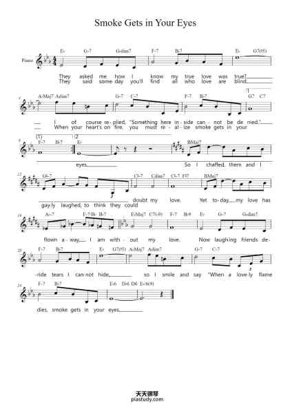 “Smoke Gets in Your Eyes”钢琴谱-Jerome Kern-免费下载-天天钢琴