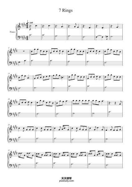 “7 Rings”钢琴谱-Composer: Ariana Grande,
-免费下载-天天钢琴