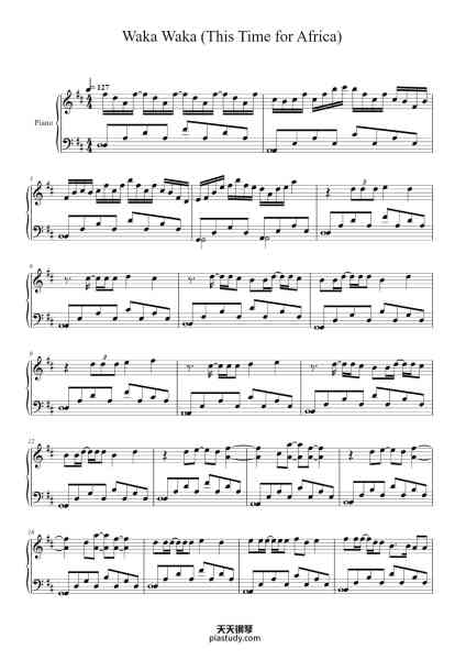“Waka Waka (This Time For Africa)”钢琴谱-John Hill; Shakira; Freshlyground; Golden Sounds-免费下载-天天钢琴