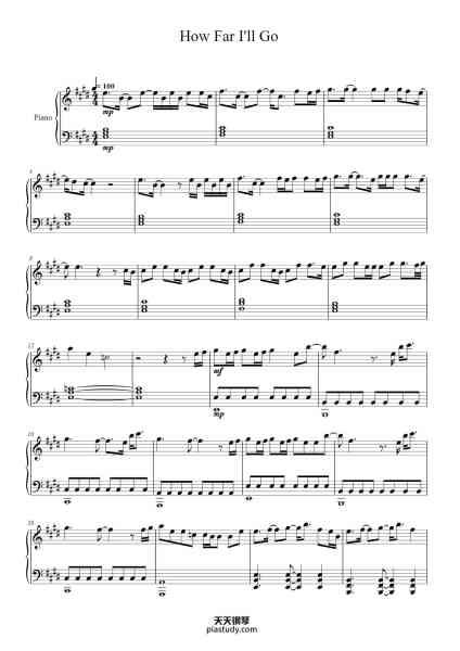 “How Far I'll Go”钢琴谱-Alessia Cara // Arr. Raquel Riera-免费下载-天天钢琴