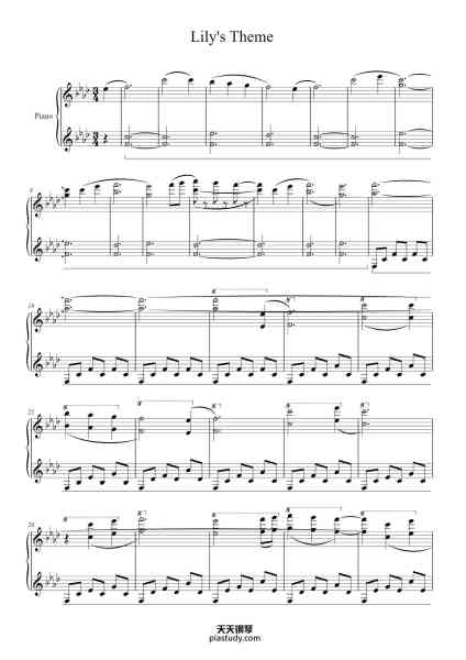“Lily's Theme”钢琴谱-Composed by Alexandre Desplat
Arranged by Patrik Piestchmann
-免费下载-天天钢琴