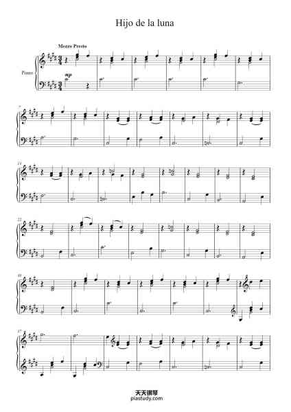 “Hijo de la luna”钢琴谱-Originally by Mecano Covered by Octavio Vazquez-免费下载-天天钢琴