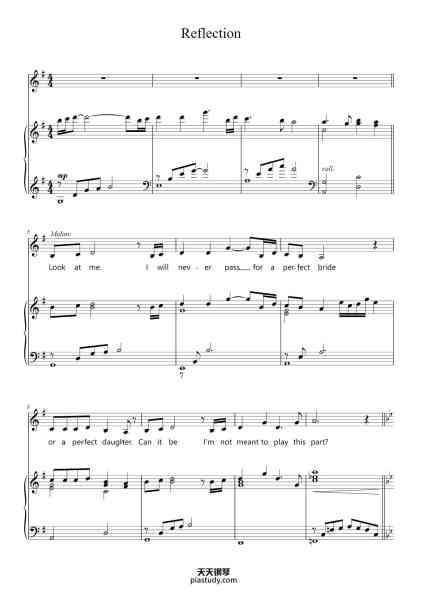 “Reflection”钢琴谱-Music by Matthew Wilder
Lyrics by David Zippel
-免费下载-天天钢琴