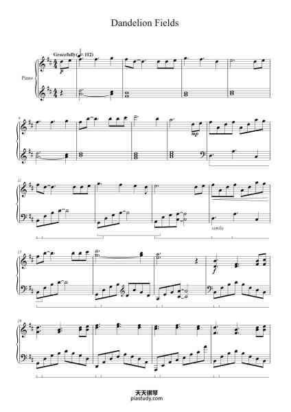 “Dandelion Fields”钢琴谱-Lucas Huang-免费下载-天天钢琴