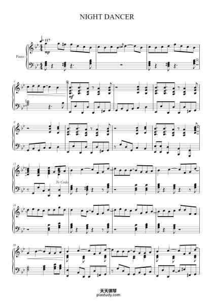 “NIGHT DANCER”钢琴谱-Composed by imase
Piano Arrangement by AspKing-免费下载-天天钢琴